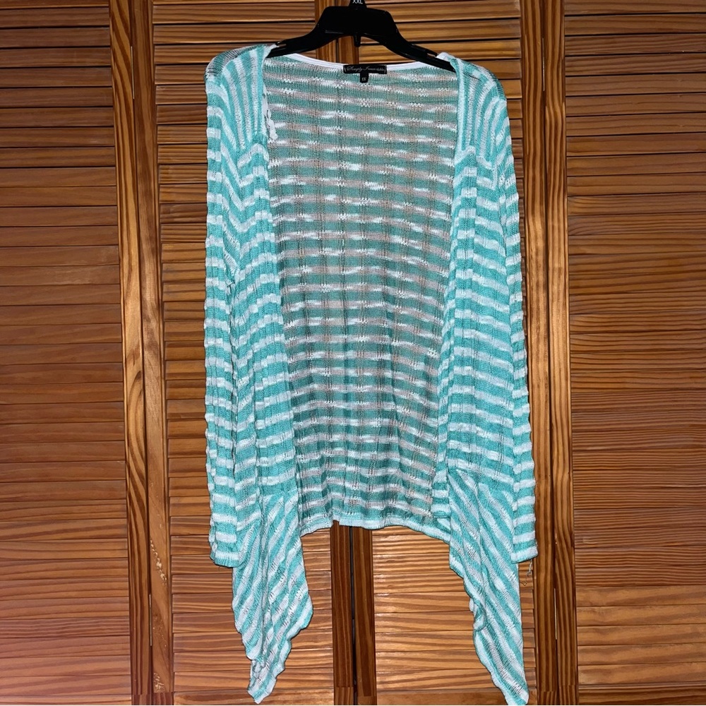 Simply Irresistible Green and White Striped Open Front Cardigan Size 1X - Picture 1 of 10